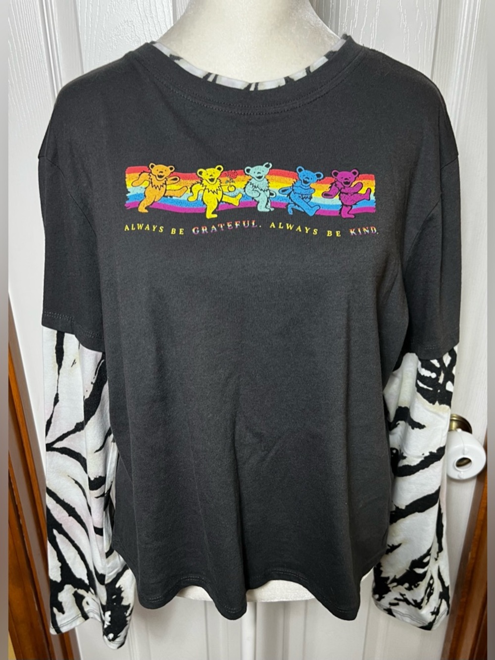 The Grateful Dead Graphic Tee Top T Shirt Cropped Band Tee Tie Dye Grey XL